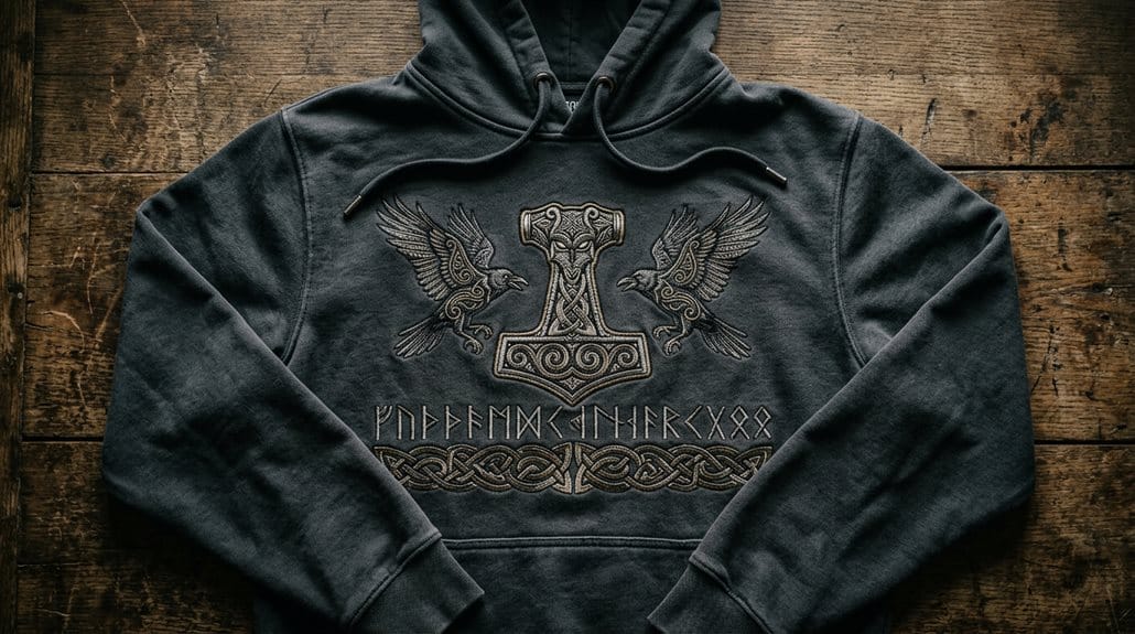 Herren Hoodie Asentreu Wikinger Walhalla Odin Motive Thors Hammer Skal 4 langlebiger 80 20 Baumwolle Poly Hoodie