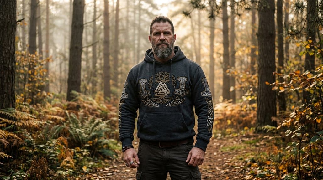 Herren Hoodie Asentreu Wikinger Walhalla Odin Motive Thors Hammer Skal 3 subtiler nordischer Hoodie für den Alltag