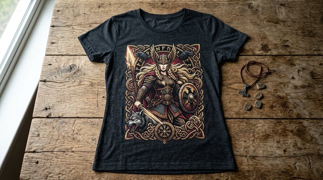 Schildmaid Lagertha Weibliche Kriegerin Nordische Göttin Runen Freija Damen T-Shirt 4 100 Baumwolle mittelgewicht Shirt