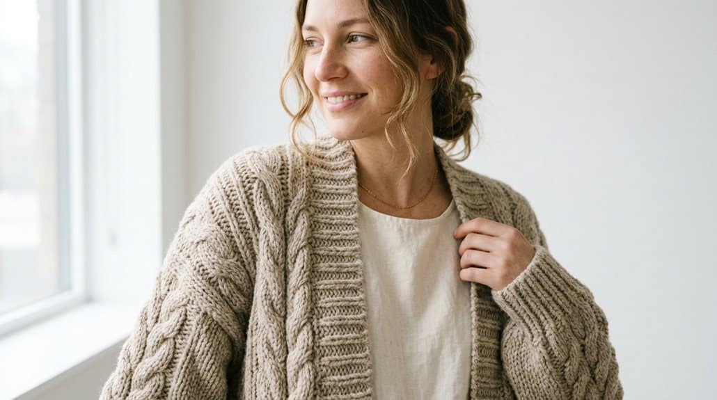 Damen Langer Offener Vorderer Grob Gestrickter Cardigan 4 100 Prozent Polyester, pflegeleicht, uneinheitliche Kennzeichnung