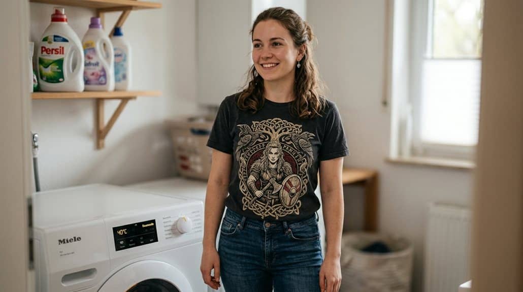 Damen T-Shirt Nordischer Rabe Mythologie Schildmaid Heidnisch 3 lässiges, mehrlagiges Outfit mit Raben-Akzenten