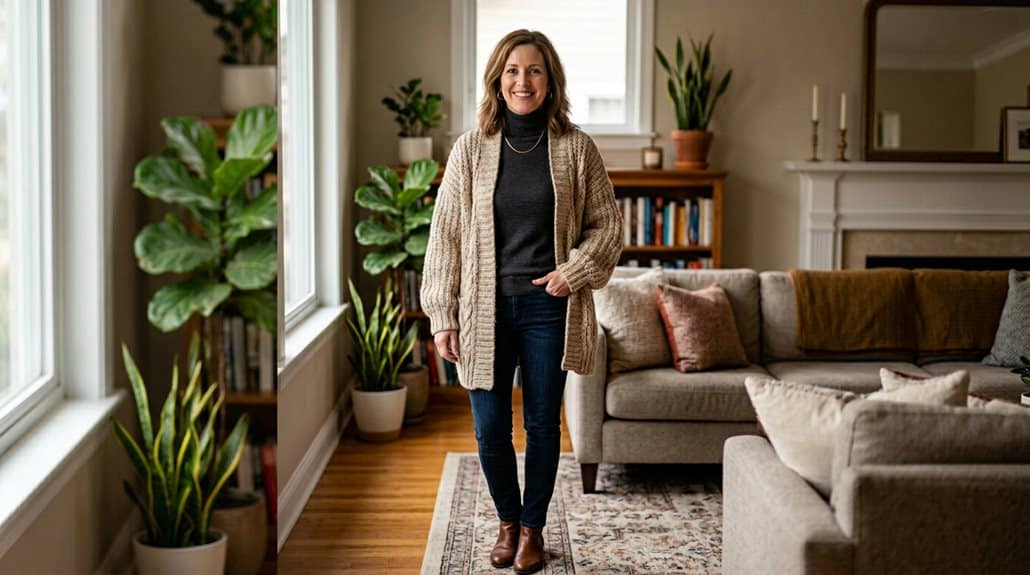 Damen Langer Offener Vorderer Grob Gestrickter Cardigan 3 lässiges, gepflegtes Pendler-Kleiderschrank-Basics