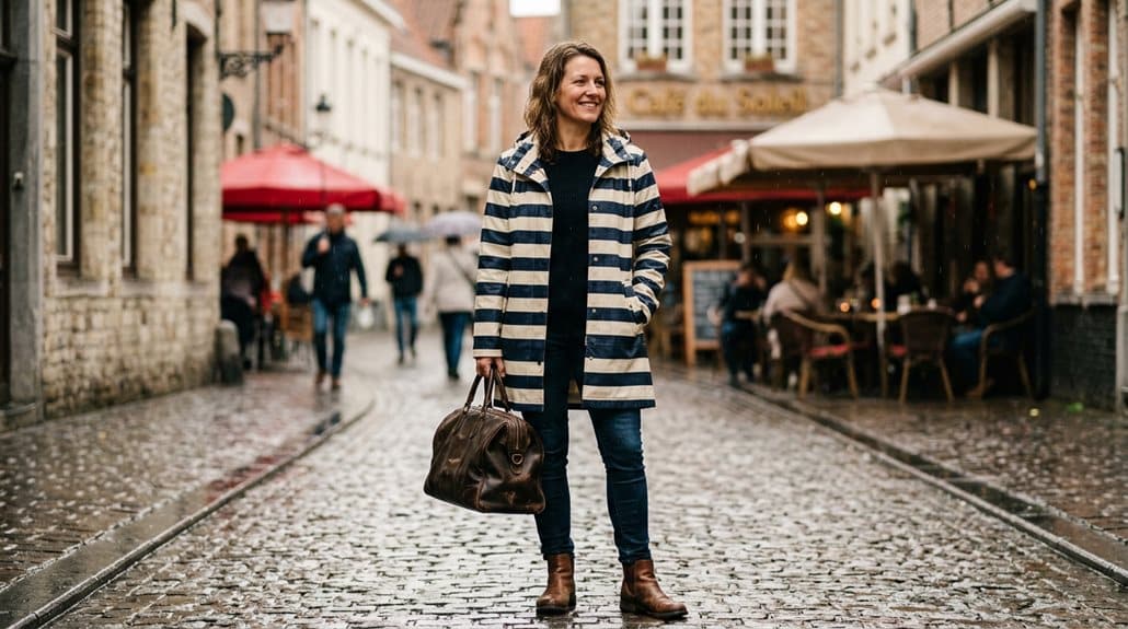 Derbe Damen-Regenmantel Travel Friese Fisher Gestreift 3 Lässige diskrete Regenkleidung für die Küste