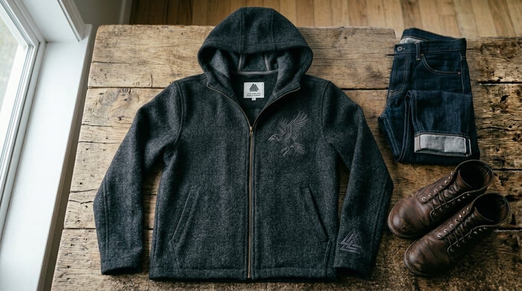 Valknut Damen-Jacke mit Kapuze Nordic Raven 3 nordisch gemustertes Alltagsjacke im lässigen Stil