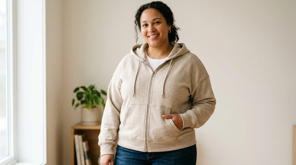 Damen-Übergröße Zip-Up-Hoodie Lässiger Pullover Strickjacke 4 weiches dehnbares Polyester-Hoodie