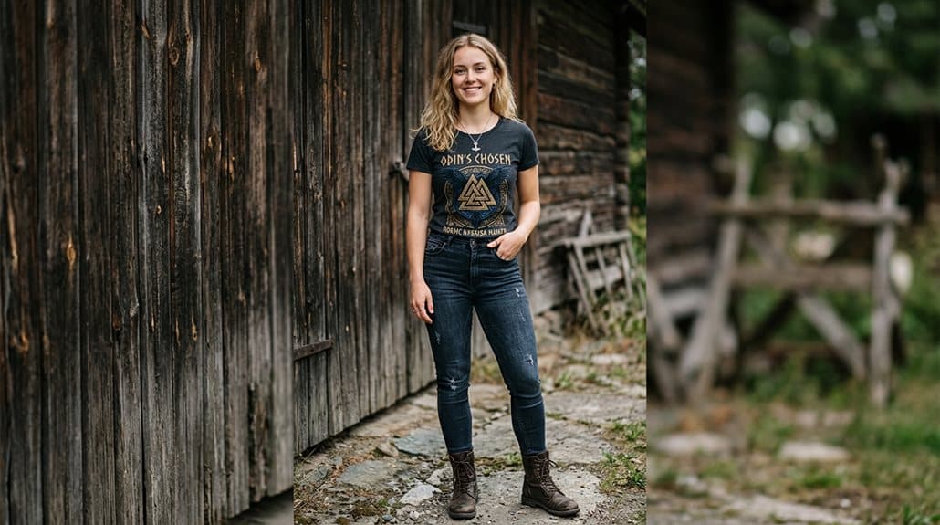 Damen T-Shirt North Girl of Odin Schildmaid Shieldmaiden Pagangirl Viking 3 Unaufdringliche nordische Tee-Vielseitigkeit