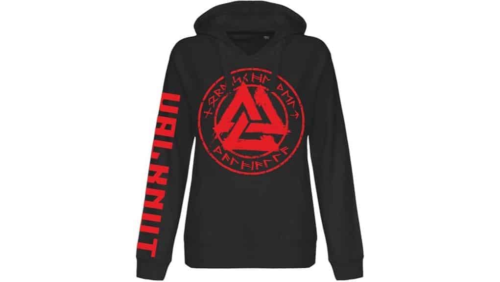 Valknut Valknut Damen-Hoodie Walhalla Rote Runen Odin Nordisch Welt 2 Valknut Damen Odin Hoodie