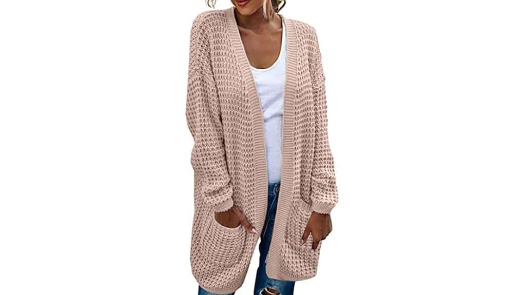 Damen Langer Offener Vorderer Grob Gestrickter Cardigan 2 Damen langer offener Strickjacke mit grober Strickung